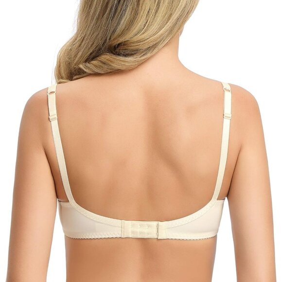 Women's Champagne Sexy Lace Bra Non Padded Underwire Unlined Bra Full Coverage - Picture 3 of 6